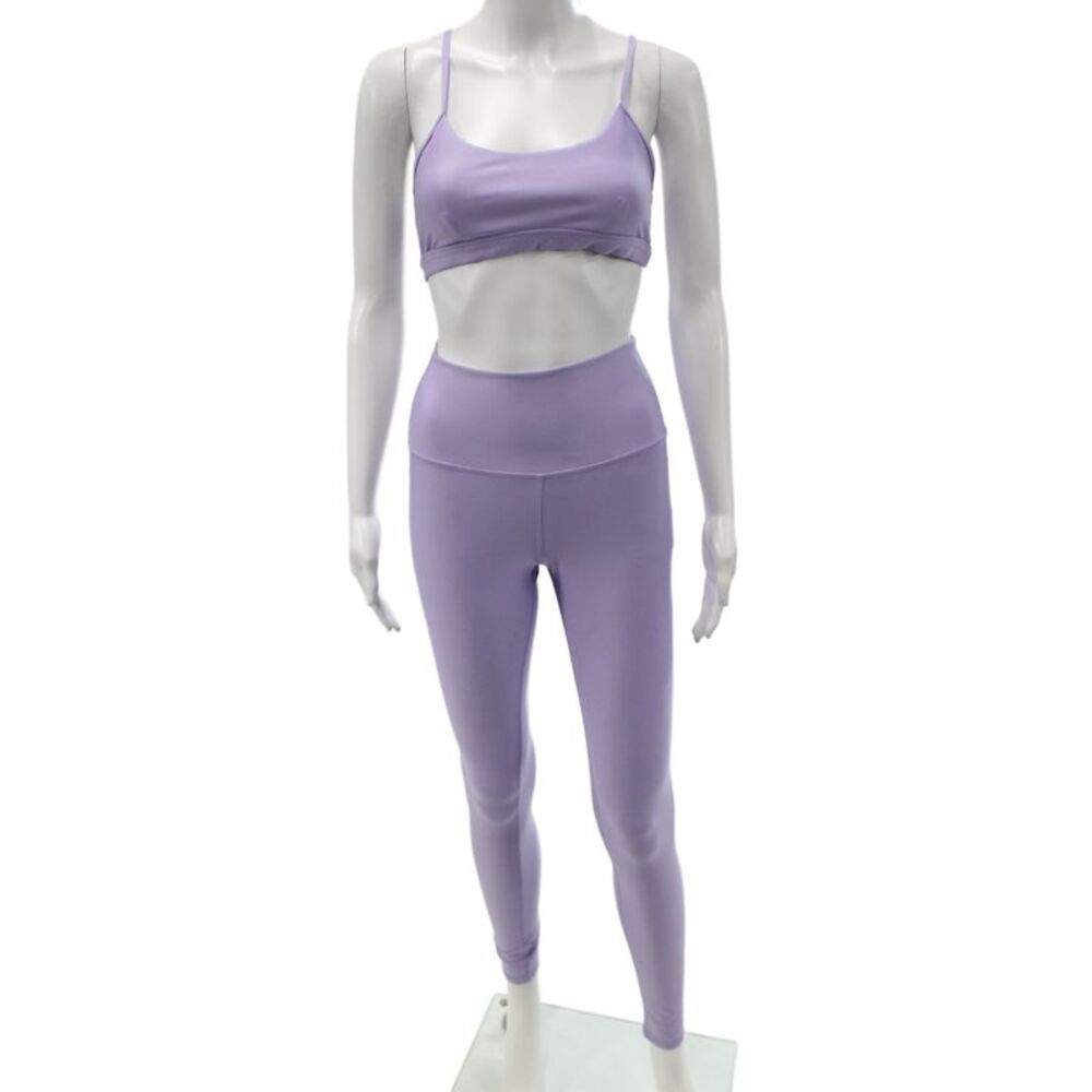 Alo Womens Athleisure Leggings Set Purple Spandex Scoop Neck Size S